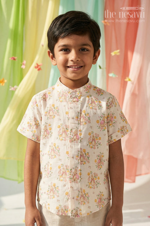 The Nesavu Boys Cotton Shirt Boys Cotton Shirt for Summer Outings and Playful Day Wear Nesavu 14 (6M) / Half white / Cotton BS447A-14 Nesavu Boys Muslin Cotton Printed Shirt For Summer Outings And Daily Wear With Breathable Lightweight Fabric