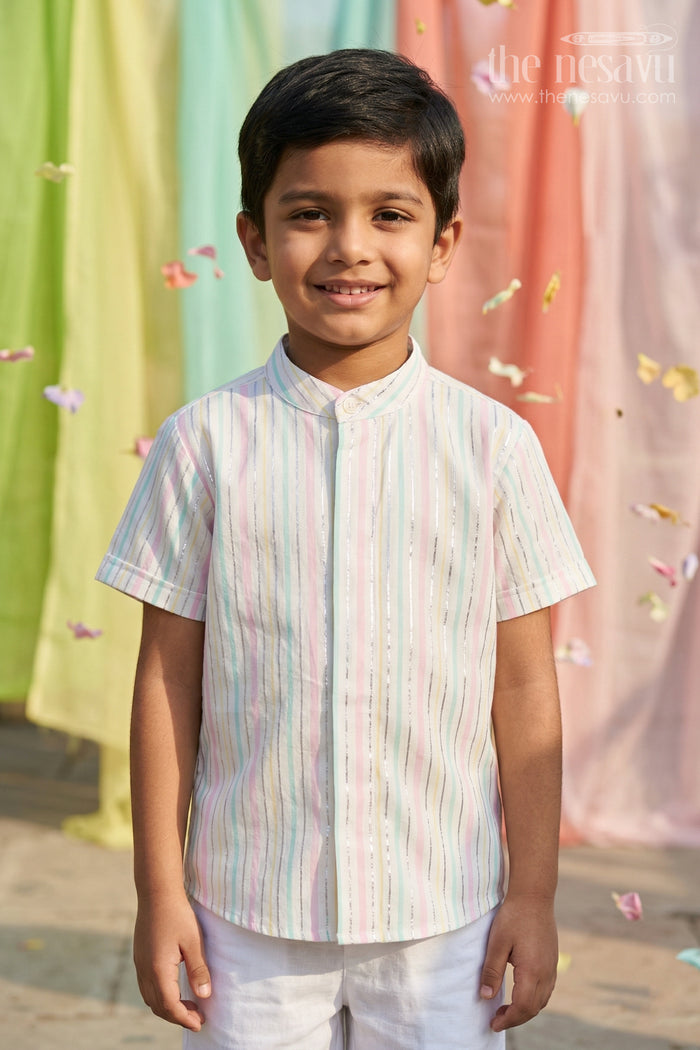 The Nesavu Boys Cotton Shirt Boys Cotton Shirt for Summer Outings and Vacation Wear Nesavu 14 (6M) / Multicolor / Cotton BS442A-14 Nesavu Boys Cotton Striped Shirt For Summer Outings And Vacation Wear With Breathable Comfortable Fabric