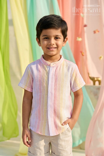 The Nesavu Boys Cotton Shirt Boys Cotton Shirt for Summer Outings and Vacational Wear Nesavu 14 (6M) / Multicolor / Cotton BS462A-14 Nesavu Boys Cotton Striped Shirt For Summer Outings And Vacation Wear With Breathable Comfortable Fabric