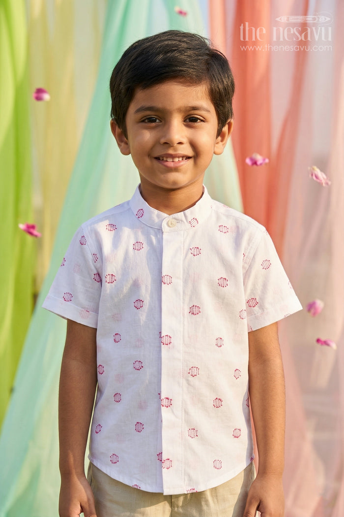 The Nesavu Boys Cotton Shirt Boys Cotton Shirt for Summer Wear and Everyday Comfort Nesavu 14 (6M) / White / Cotton BS466A-14 Nesavu Boys Cotton Shirt For Summer Wear And Daily Comfort With Breathable Lightweight Fabric
