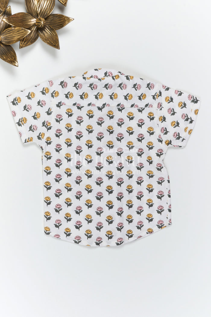The Nesavu Boys Cotton Shirt Boys Cotton Shirt for Summer Wear and Playful Outings Nesavu Nesavu Boys Cotton Floral Printed Shirt For Summer Wear And Casual Outings With Breathable Lightweight Fabric