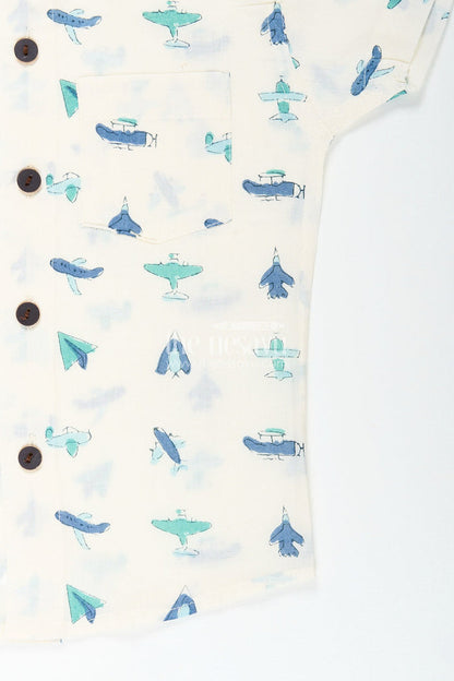 The Nesavu Boys Cotton Shirt Boys cotton shirt with airplane print for travel-themed birthdays Nesavu Nesavu boys cotton shirt airplane paper plane print  perfect travel-themed birthday parties
