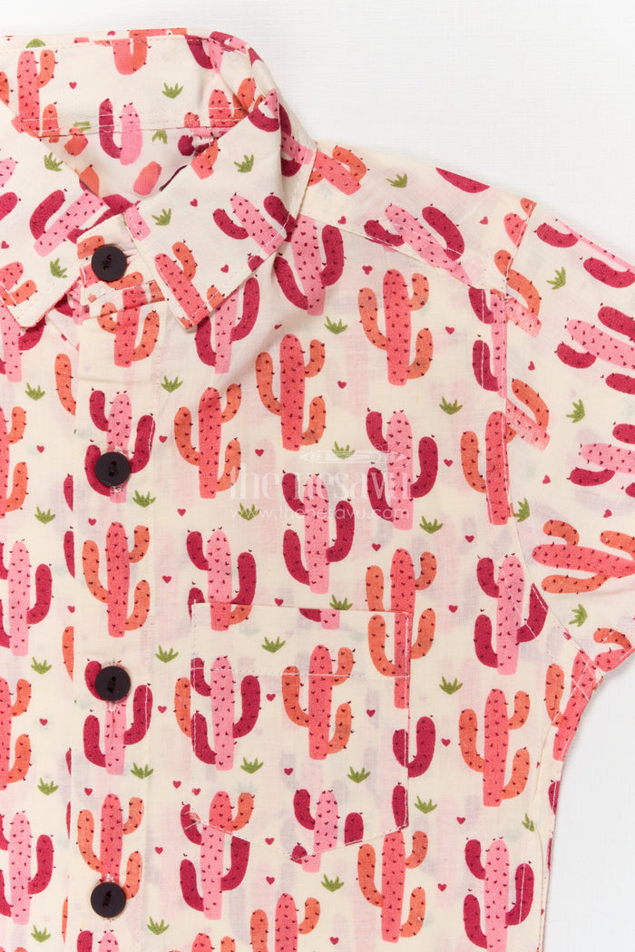 The Nesavu Boys Cotton Shirt Boys Cotton Shirt with Cactus Print for Playful Casual Wear Nesavu Nesavu boys cotton shirt with cactus digital print – breathable casual outfit for playful days