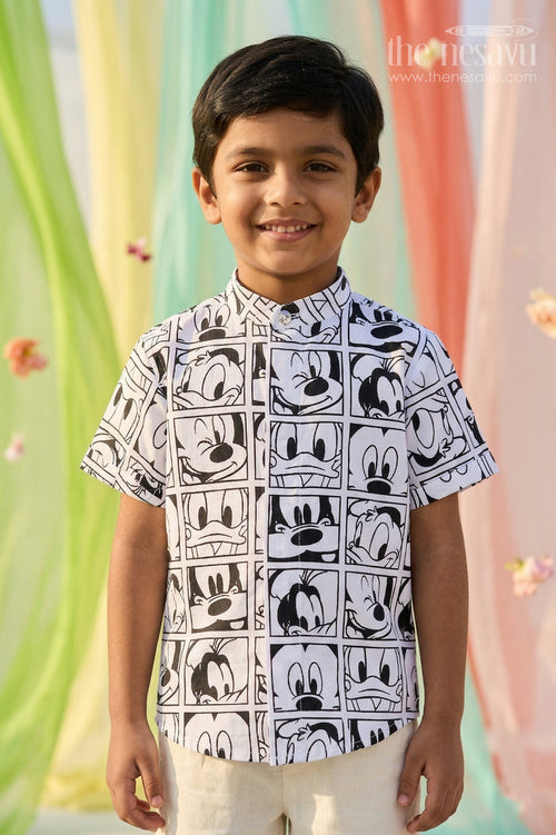 The Nesavu Boys Cotton Shirt Boys Cotton Shirt with Cartoon Print for Playful Dates Nesavu 14 (6M) / Black / Cotton BS470A-14 Nesavu Boys Cotton Cartoon Printed Shirt For Fun Outings And Casual Wear With Breathable Fabric