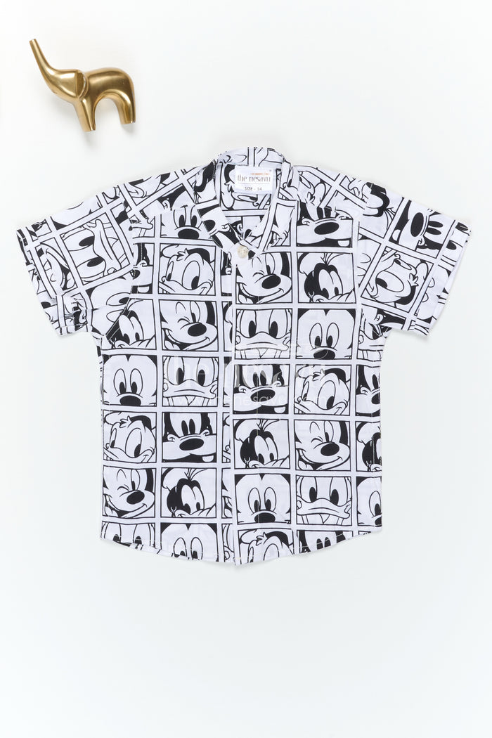 The Nesavu Boys Cotton Shirt Boys Cotton Shirt with Cartoon Print for Playful Dates Nesavu Nesavu Boys Cotton Cartoon Printed Shirt For Fun Outings And Casual Wear With Breathable Fabric