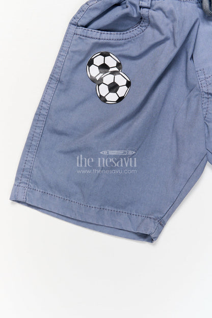 The Nesavu Boys Shorts Boys Cotton Shorts with Game Time Text and Sporty Patchwork Nesavu Boys cotton play shorts with football theme and sporty GAME TIME print