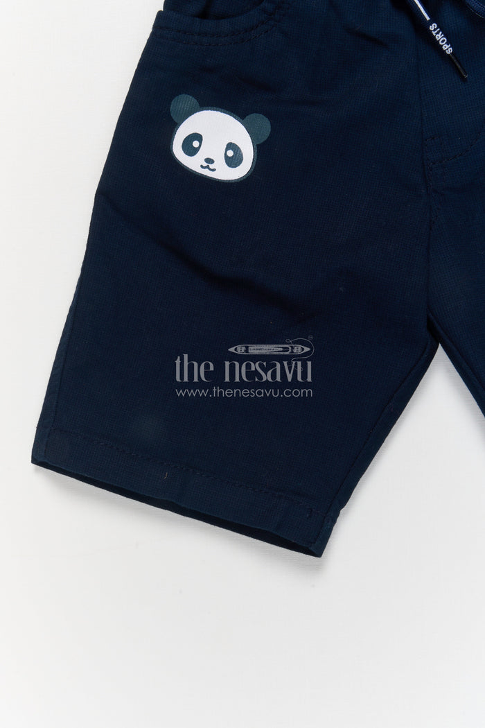 The Nesavu Boys Shorts Boys Cotton Shorts with Panda Print and Playful Cool Text Nesavu Boys cotton shorts with panda print and COOL graphic