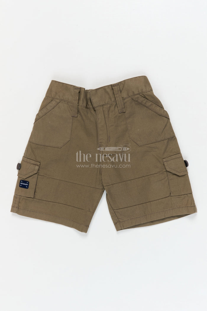 The Nesavu Boys Shorts Boys Cotton Shorts with Side Pockets for Everyday Movement Nesavu 16 (1Y) / Green / Cotton BWS074B-16 Nesavu cotton shorts for boys with utility design – perfect for active days, school and more