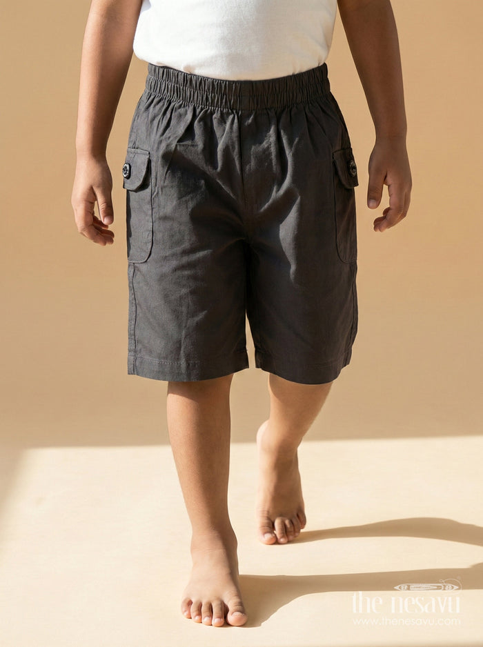 The Nesavu Boys Shorts Boys Cotton Shorts with Soft Waistband for Play and School Nesavu 16 (1Y) / Gray / Cotton BWS072B-16 Nesavu boys cotton shorts with soft waistband and flap pockets – perfect for school and daily wear