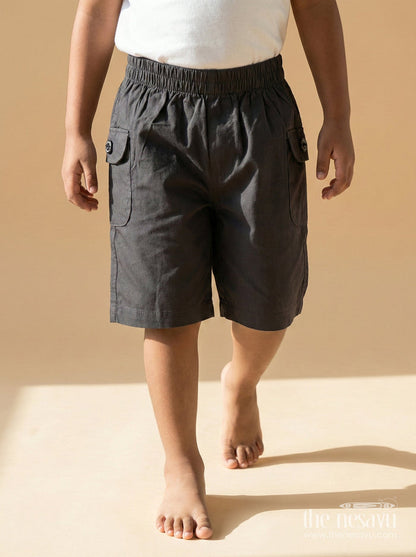 The Nesavu Boys Shorts Boys Cotton Shorts with Soft Waistband for Play and School Nesavu 16 (1Y) / Gray / Cotton BWS072B-16 Nesavu boys cotton shorts with soft waistband and flap pockets – perfect for school and daily wear