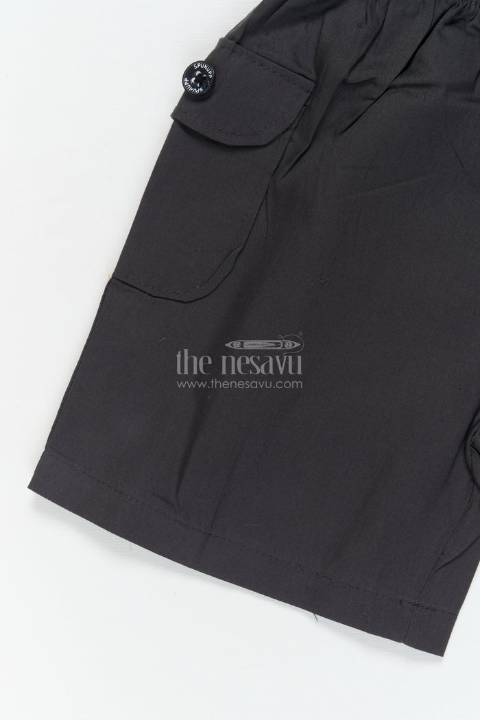 The Nesavu Boys Shorts Boys Cotton Shorts with Soft Waistband for Play and School Nesavu 16 (1Y) / Gray / Cotton BWS072B-16 Nesavu boys cotton shorts with soft waistband and flap pockets – perfect for school and daily wear