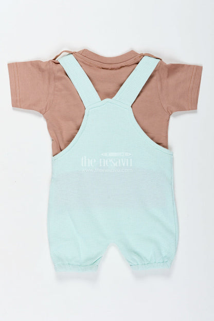 The Nesavu Boys Casual Set Boys Cotton Waffle Knit Batch Design Set with Dog Embellishment and Mint Green Overalls for Daily Wear Nesavu Nesavu Boys Cotton Waffle Knit Batch Design Set Mint Green Overalls Dog Patch Embellishment
