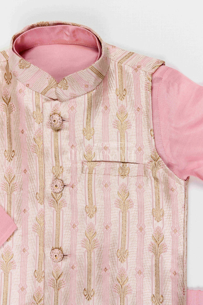 The Nesavu Boys Dothi Set Boys Dhoti Set for Naming Ceremony and Festive Occasions Nesavu Nesavu boys silk cotton dhoti set with designer jacket for naming ceremony and festive wear