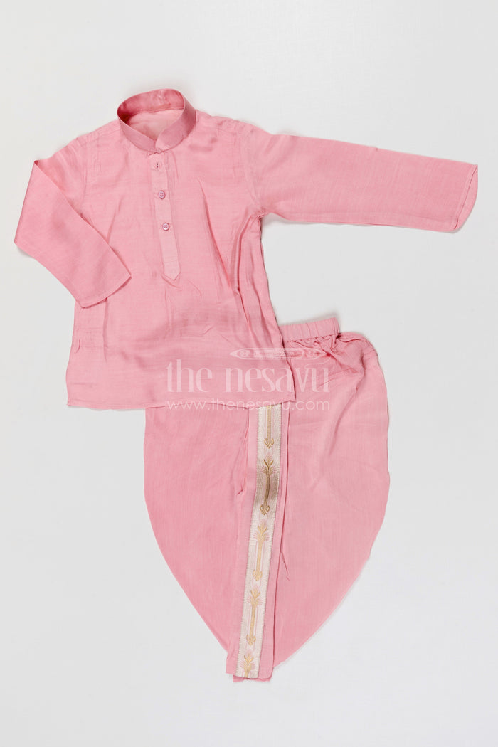 The Nesavu Boys Dothi Set Boys Dhoti Set for Naming Ceremony and Festive Occasions Nesavu Nesavu boys silk cotton dhoti set with designer jacket for naming ceremony and festive wear