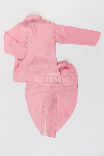 The Nesavu Boys Dothi Set Boys Dhoti Set for Naming Ceremony and Festive Occasions Nesavu Nesavu boys silk cotton dhoti set with designer jacket for naming ceremony and festive wear