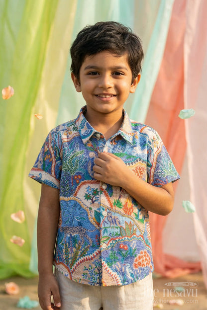 The Nesavu Boys Cotton Shirt Boys Digital Print Cotton Shirt for Vacation and Casual Days Nesavu 16 (1Y) / Multicolor / Cotton BS433A-16 Nesavu boys digital print cotton shirt for vacation wear breathable muslin cotton kids shirt