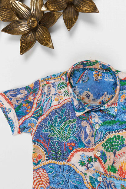 The Nesavu Boys Cotton Shirt Boys Digital Print Cotton Shirt for Vacation and Casual Days Nesavu Nesavu boys digital print cotton shirt for vacation wear breathable muslin cotton kids shirt