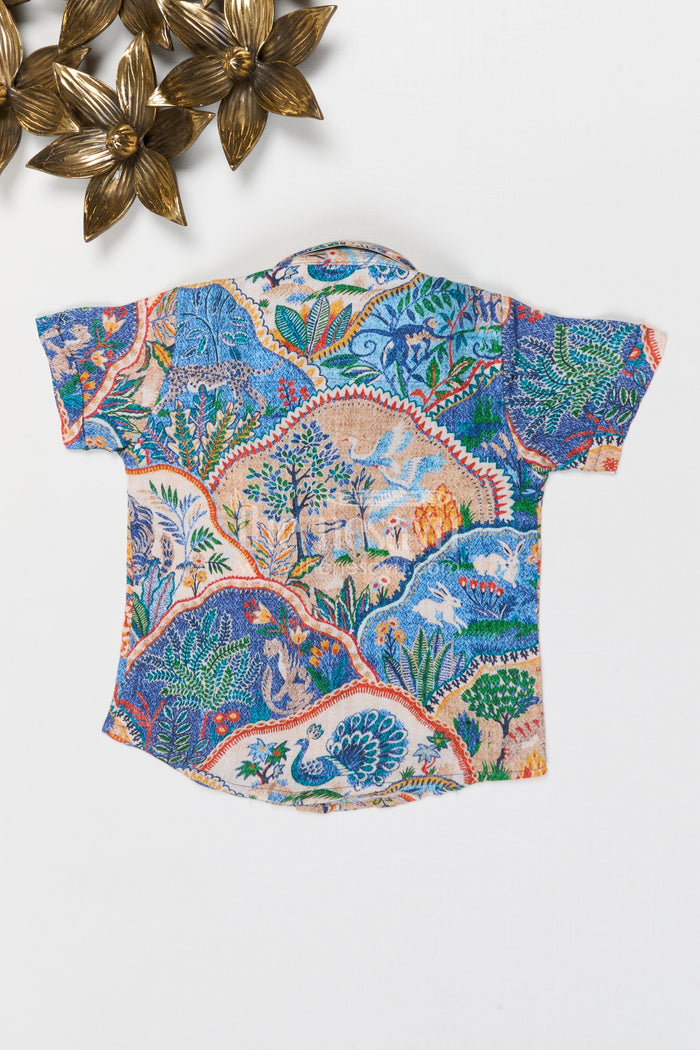 The Nesavu Boys Cotton Shirt Boys Digital Print Cotton Shirt for Vacation and Casual Days Nesavu Nesavu boys digital print cotton shirt for vacation wear breathable muslin cotton kids shirt