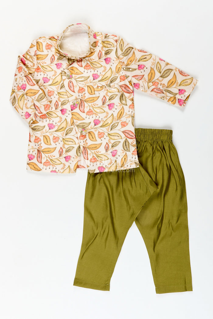 The Nesavu Boys Dothi Set Boys digital print kurta dhoti set for temple visits and festive outings Nesavu 12 (3M) / Multicolor BES807B-12 Nesavu boys digital floral kurta dhoti set temple visits festive family occasions