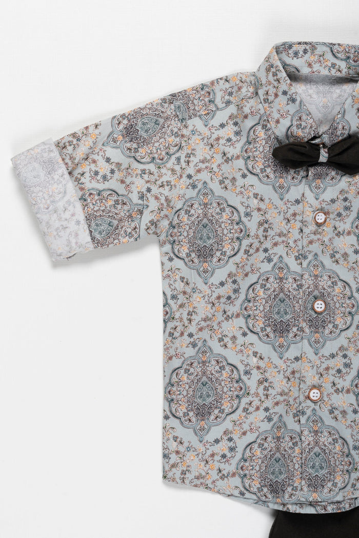 The Nesavu Boys Casual Set Boys Elegant Paisley Shirt with Trousers Set - Ideal for Eid and Ugadi Nesavu Buy Boys Paisley Shirt and Trousers Set | Festive and Casual Wear | The Nesavu