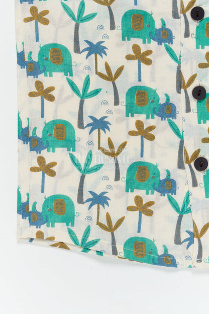 The Nesavu Boys Cotton Shirt Boys Elephant Print Cotton Shirt for Day Trips and Casual Wear Nesavu Nesavu boys cotton shirt with elephant print for summer outings and zoo day adventures