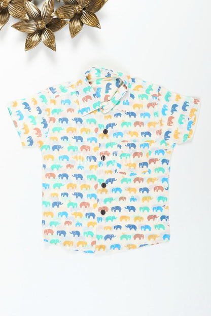 The Nesavu Boys Cotton Shirt Boys elephant print shirt in pastel cotton for festive and everyday wear Nesavu 20 (3Y) / Multicolor BS319A-20 Nesavu boys pastel elephant print cotton shirt  festive lightweight summer events