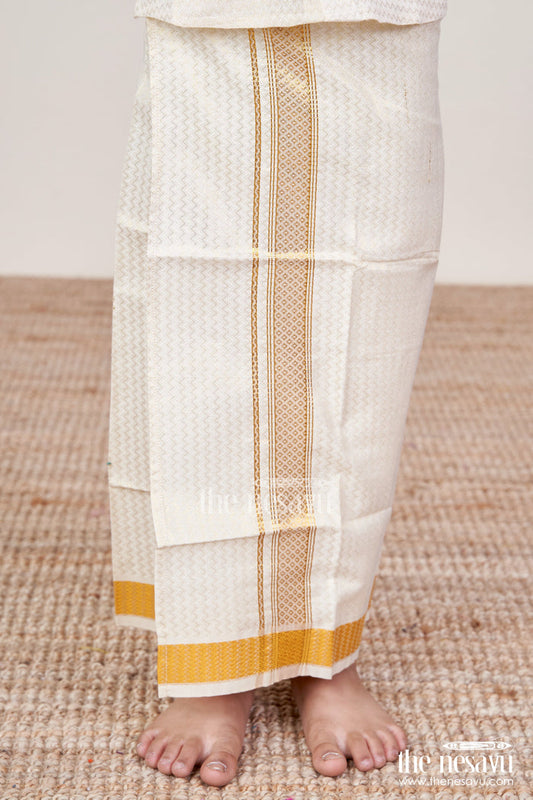 The Nesavu Boys Vesti Boys Embossed Vesti for Weddings and Festive Traditions Nesavu 14 (6M) / Gold D033A-14 Nesavu boys tissue vesti embossed zari design weddings poojas festive occasions
