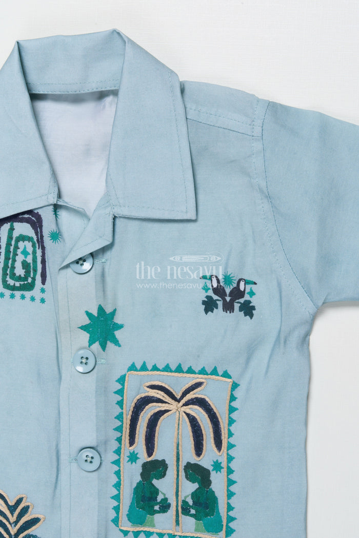 The Nesavu Boys Casual Set Boys Embroidered Casual Shirt and Pant Set for Playful Dressing Nesavu Nesavu boys tribal embroidery cotton casual set utility pants everyday adventures