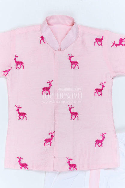 The Nesavu Boys Dothi Set Boys Embroidered Dothi Set for Festive Family Celebrations Nesavu Nesavu Boys Embroidered Dothi Set With Thread Work Kurta For Festive Family Occasions