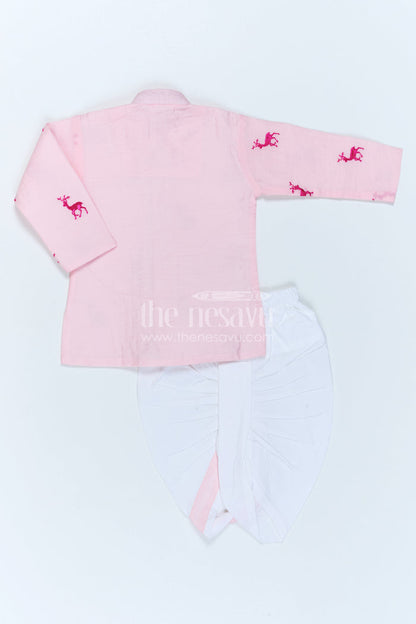 The Nesavu Boys Dothi Set Boys Embroidered Dothi Set for Festive Family Celebrations Nesavu Nesavu Boys Embroidered Dothi Set With Thread Work Kurta For Festive Family Occasions