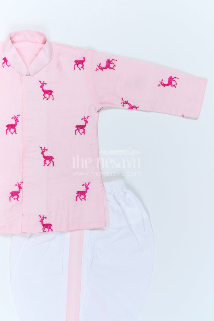 The Nesavu Boys Dothi Set Boys Embroidered Dothi Set for Festive Family Celebrations Nesavu Nesavu Boys Embroidered Dothi Set With Thread Work Kurta For Festive Family Occasions