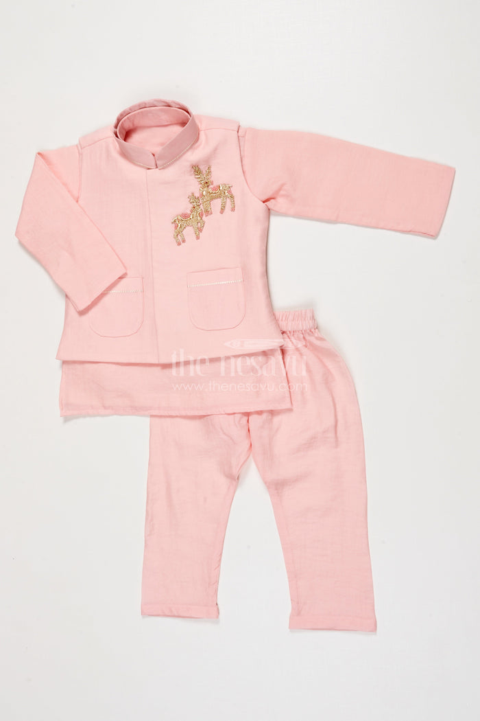 The Nesavu Boys Jacket Sets Boys Embroidered Jacket Kurta Set for Weddings and Festive Functions Nesavu 16 (1Y) / Peach BES737A-16 Nesavu boys embroidered jacket kurta set weddings receptions ethnic family events