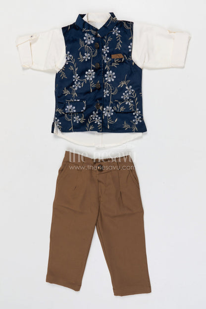 The Nesavu Boys Jacket Sets Boys Embroidered Jacket Set for Weddings and Festive Celebrations Nesavu 16 (1Y) / Blue / Cotton BES958B-16 Nesavu boys cotton cambric embroidered jacket set for weddings family celebrations and festive occasions