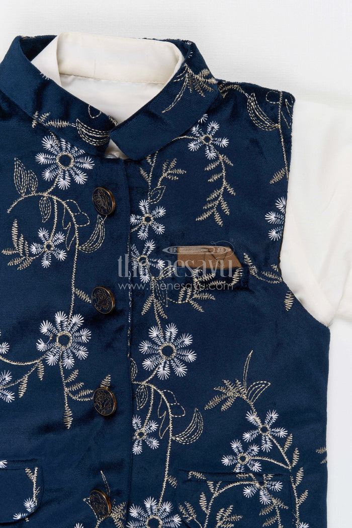 The Nesavu Boys Jacket Sets Boys Embroidered Jacket Set for Weddings and Festive Celebrations Nesavu Nesavu boys cotton cambric embroidered jacket set for weddings family celebrations and festive occasions