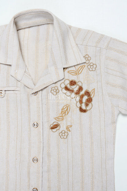 The Nesavu Boys Casual Set Boys Embroidered Shirt and Pant Set for Smart Casual and Festive Wear Nesavu Nesavu boys cotton shirt pant set embroidery casual festive occasions