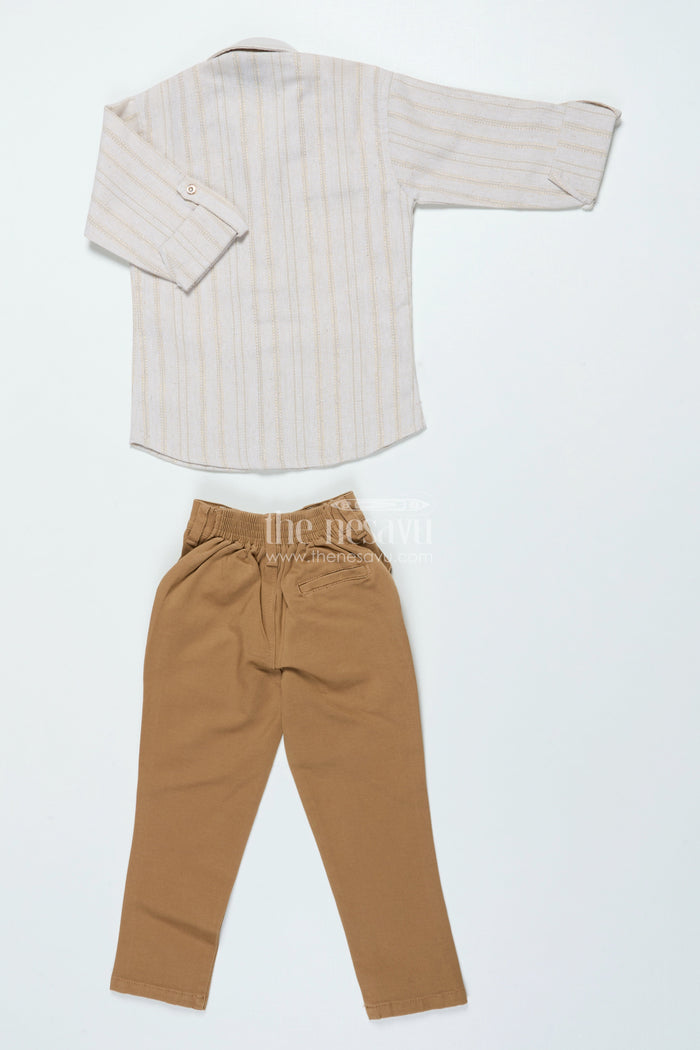 The Nesavu Boys Casual Set Boys Embroidered Shirt and Pant Set for Smart Casual and Festive Wear Nesavu Nesavu boys cotton shirt pant set embroidery casual festive occasions