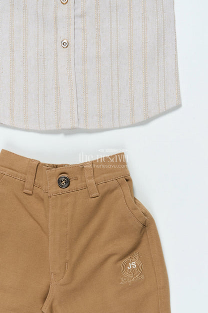 The Nesavu Boys Casual Set Boys Embroidered Shirt and Pant Set for Smart Casual and Festive Wear Nesavu Nesavu boys cotton shirt pant set embroidery casual festive occasions