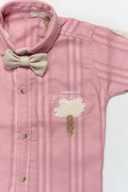 The Nesavu Boys Casual Set Boys Embroidered Shirt and Shorts Outfit for Birthdays and Family Events Nesavu Nesavu boys embroidered cotton outfit bow tie birthdays casual family events