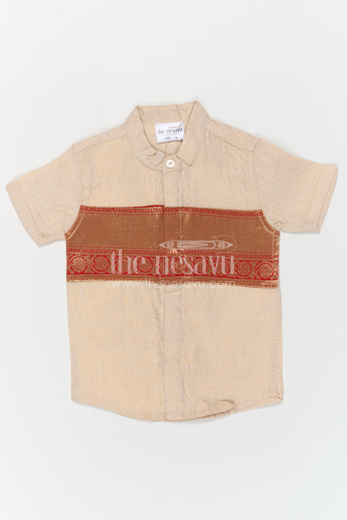 The Nesavu Boys Cotton Shirt Boys Ethnic Cotton Shirt for Pooja Functions and Traditional Styling Nesavu Nesavu Boys Ethnic Cotton Shirt With Baithani Border For Pooja Functions And Festive Wear