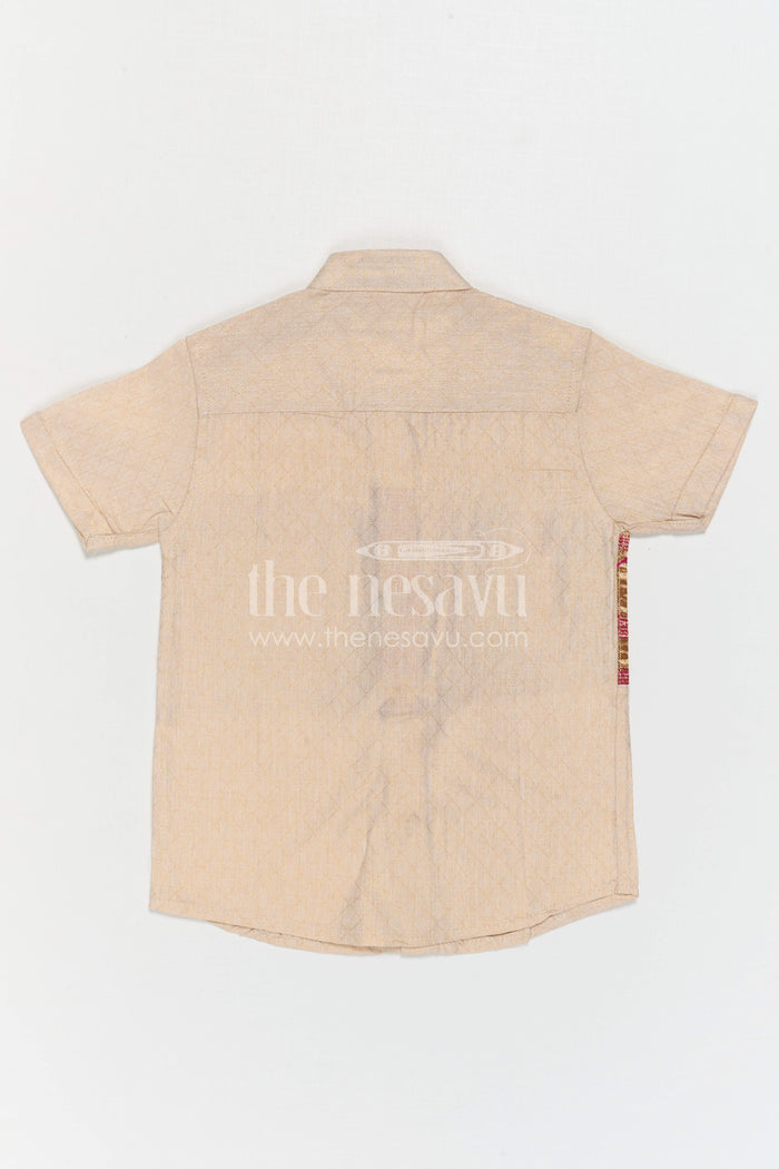 The Nesavu Boys Cotton Shirt Boys Ethnic Cotton Shirt with Baithani Border for Festive Occasions Nesavu Nesavu Boys Cotton Shirt With Baithani Border For Festive Occasions And Ethnic Wear