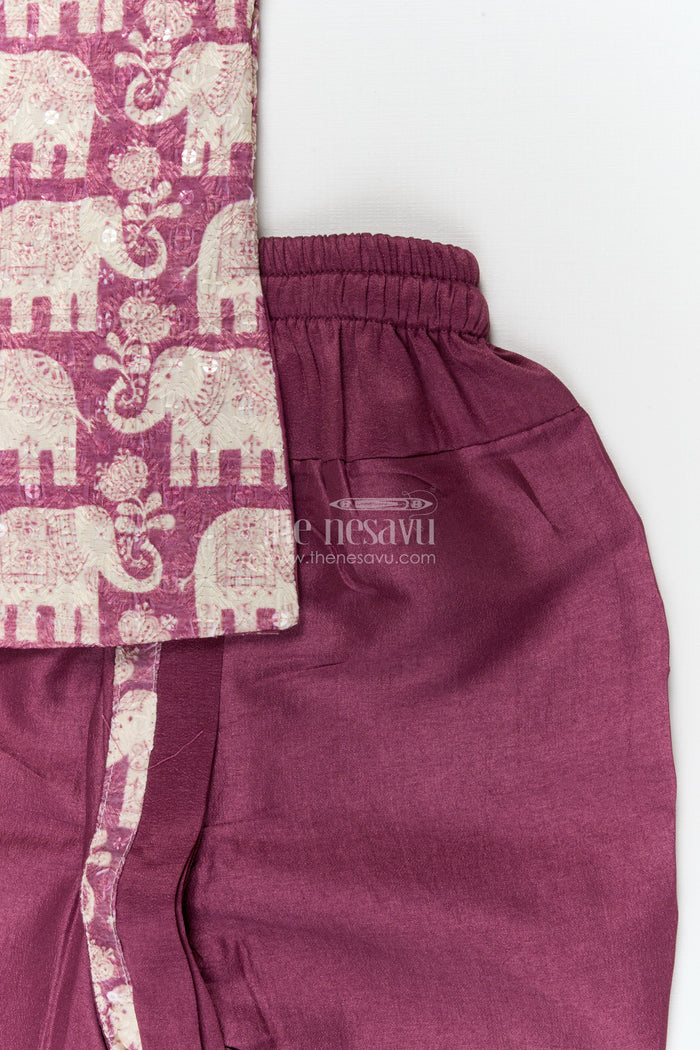 The Nesavu Boys Dothi Set Boys Ethnic Dhoti Kurta Set for Temple Visits and Festive Wear Nesavu Nesavu boys embroidered dhoti kurta set for temple visits and traditional festivals