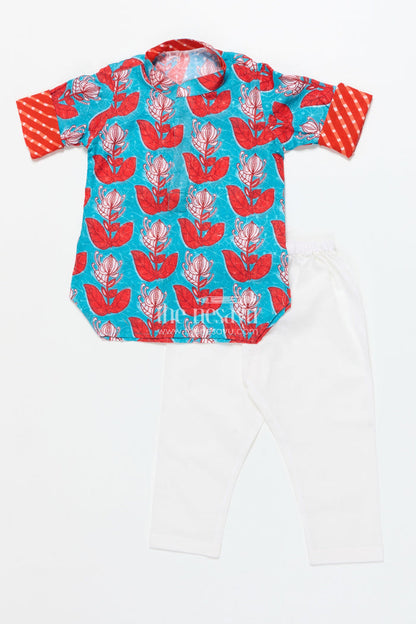 The Nesavu Boys Kurtha Set Boys Ethnic Printed Kurta Pyjama Set for Cultural Celebrations Nesavu Nesavu boys kurta pyjama set short sleeves festive wear birthday events