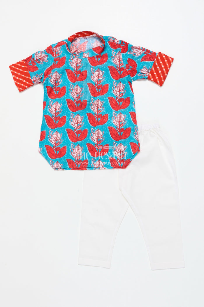 The Nesavu Boys Kurtha Set Boys Ethnic Printed Kurta Pyjama Set for Cultural Celebrations Nesavu Nesavu boys kurta pyjama set short sleeves festive wear birthday events