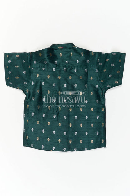 The Nesavu Boys Silk Shirt Boys Ethnic Silk Shirt for Festive Traditions and Temple Celebrations Nesavu Nesavu Boys Raw Silk Shirt With Jacquard Butta Weave For Festive Traditions And Weddings