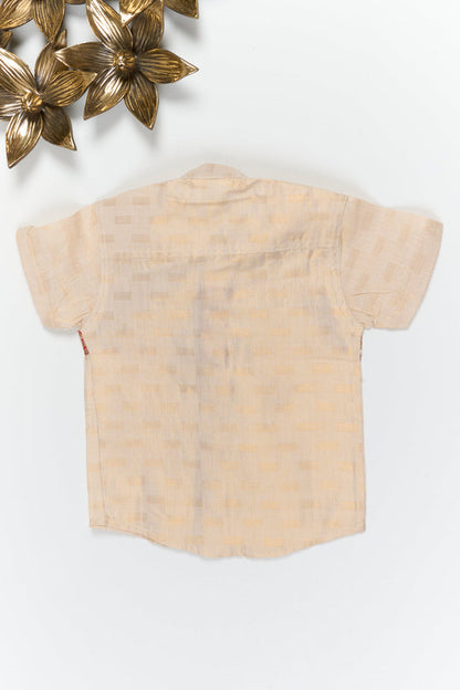 The Nesavu Boys Silk Shirt Boys Ethnic Silk Shirt with Banarasi Detailing for Special Occasions Nesavu Nesavu boys silk shirt with Banarasi border in cotton tissue for weddings and special celebrations
