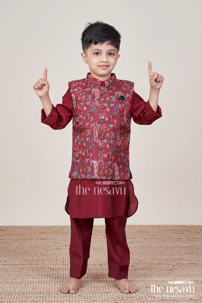 The Nesavu Boys Jacket Sets Boys Festive Jacket Set for Weddings and Special Occasions Nesavu Nesavu boys ethnic jacket set digital print weddings festive family occasions