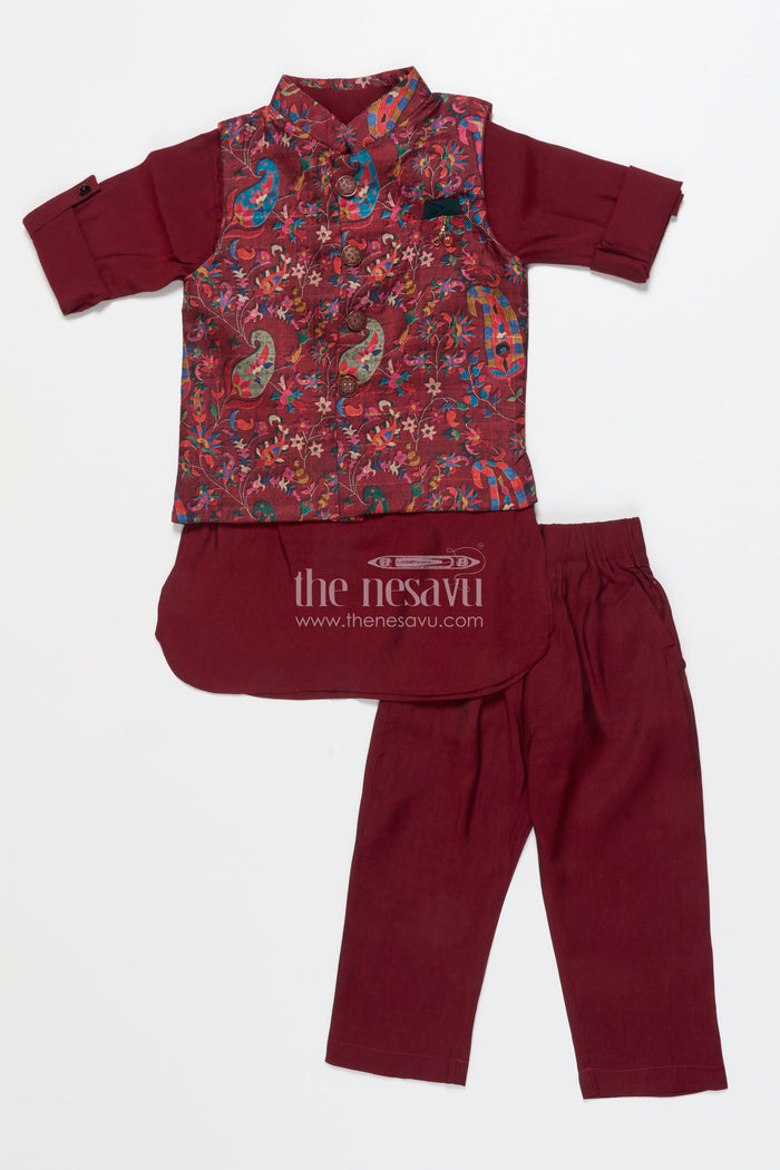 The Nesavu Boys Jacket Sets Boys Festive Jacket Set for Weddings and Special Occasions Nesavu Nesavu boys ethnic jacket set digital print weddings festive family occasions