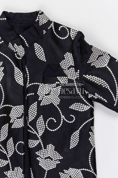 The Nesavu Boys Jacket Sets Boys Festive Kurta Jacket Set for Weddings and Celebrations Nesavu Nesavu boys silk cotton embroidered kurta jacket set for weddings festive celebrations and family occasions