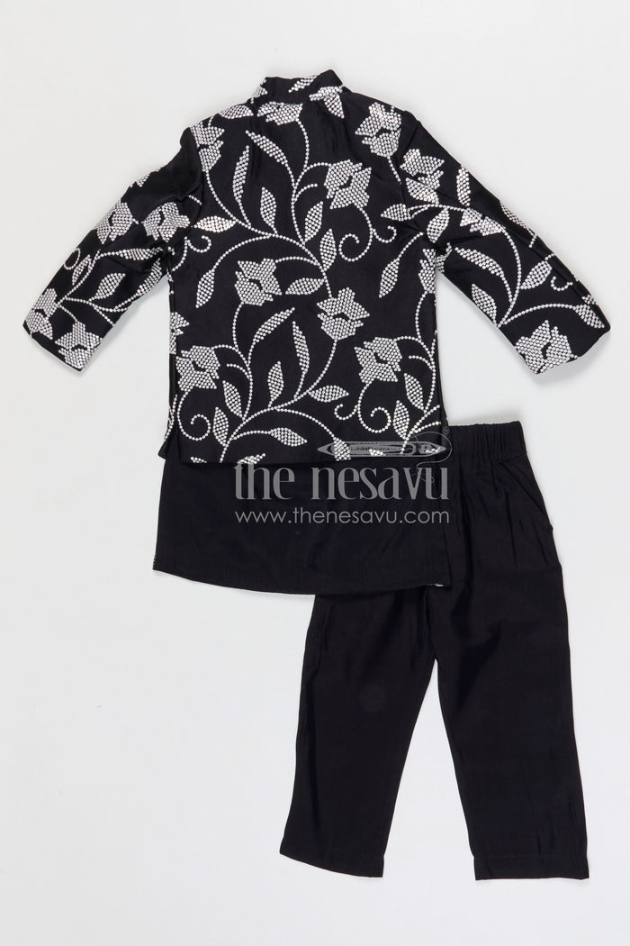 The Nesavu Boys Jacket Sets Boys Festive Kurta Jacket Set for Weddings and Celebrations Nesavu Nesavu boys silk cotton embroidered kurta jacket set for weddings festive celebrations and family occasions