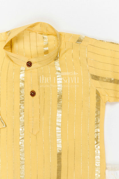 The Nesavu Boys Kurtha Set Boys Festive Kurta Set for Celebrations and Temple Functions Nesavu Nesavu boys cotton kurta set with lurax zari for festive occasions and temple celebrations